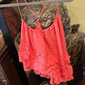 Free People Coral Ruffle Asymmetrical Women's Top-sz L